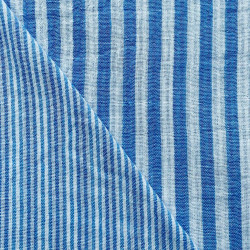 Garngefärbte Doppelgaze 0 Cremeweiß / Azurblau